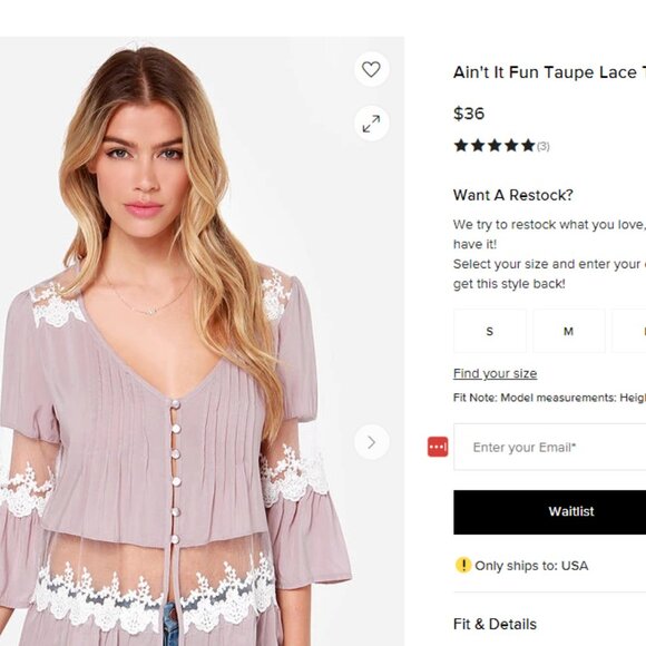 Taupe Boho Lace Accent Bohemian Style Summer Button Blouse Top NEW NWT - Picture 6 of 6